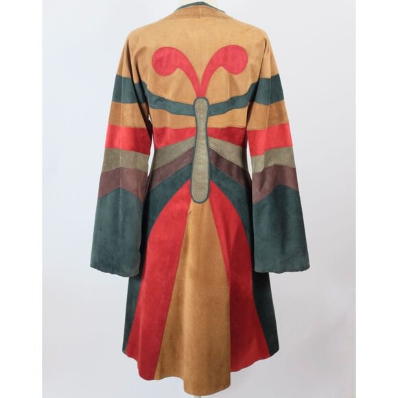 Vintage Y2K Dolce & Gabbana Suede Coat 46 US 10 Patchwork Butterfly - Picture 2 of 14